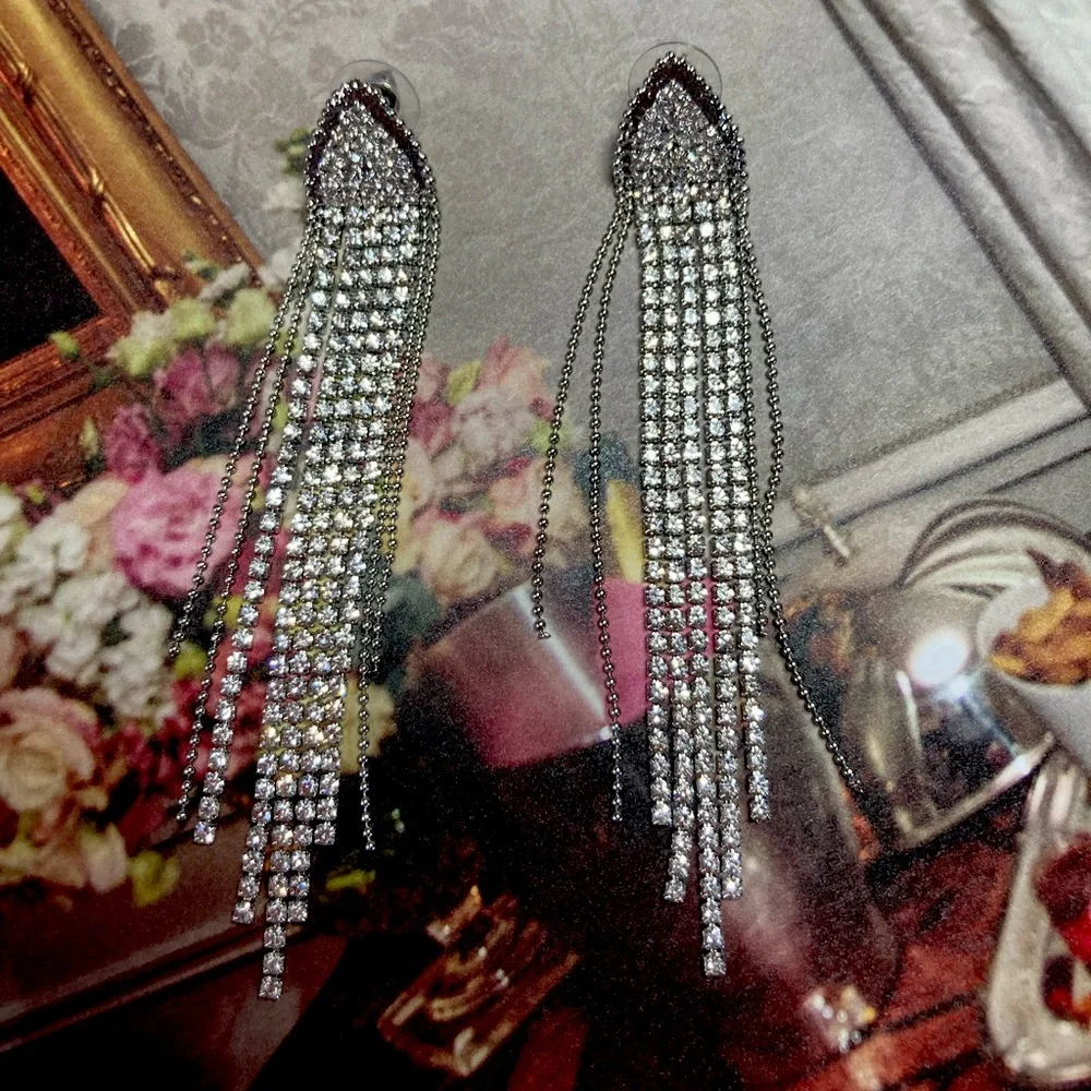Luxury Rhinestone Silver Earrings